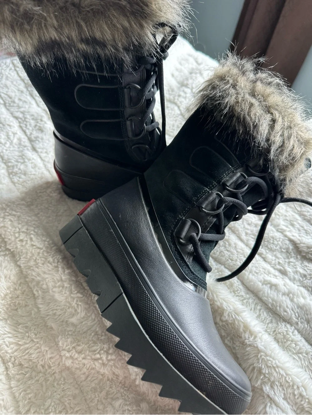SOREL JOAN OF ARC NEXT BOOTS WATERPROOF black fur size 6 winter snow artic